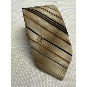 Vtg 70s Bronzini Mens Silk Neck Unicorn Logo Embroidered Retro Brown Striped